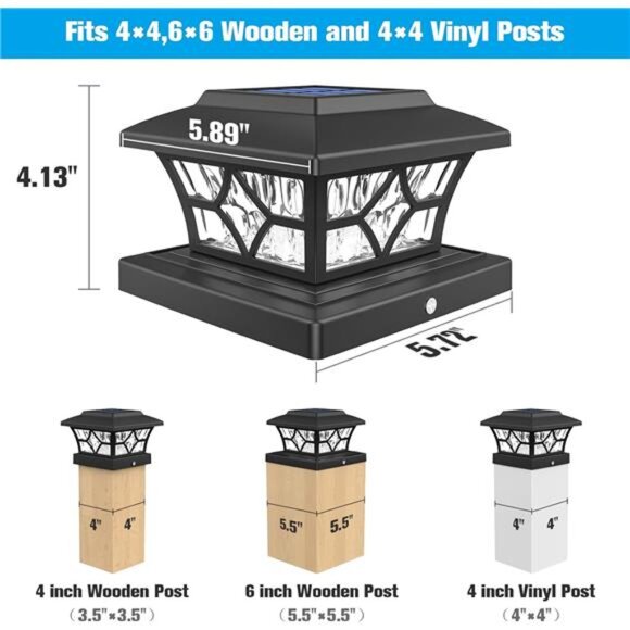 Solar Post Cap Lights Outdoor, Solar Powered Post Cap Lights 4x4 Vinyl/Wood Post - Picture 6 of 7